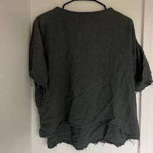 Black Crane Black 3/4 Sleeve Fringe Detail Wool Blend Shirt Top Size S